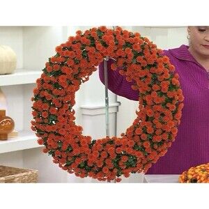 Wicker Park 24in  Harvest Faux Mum Wreath - Pumpkin
